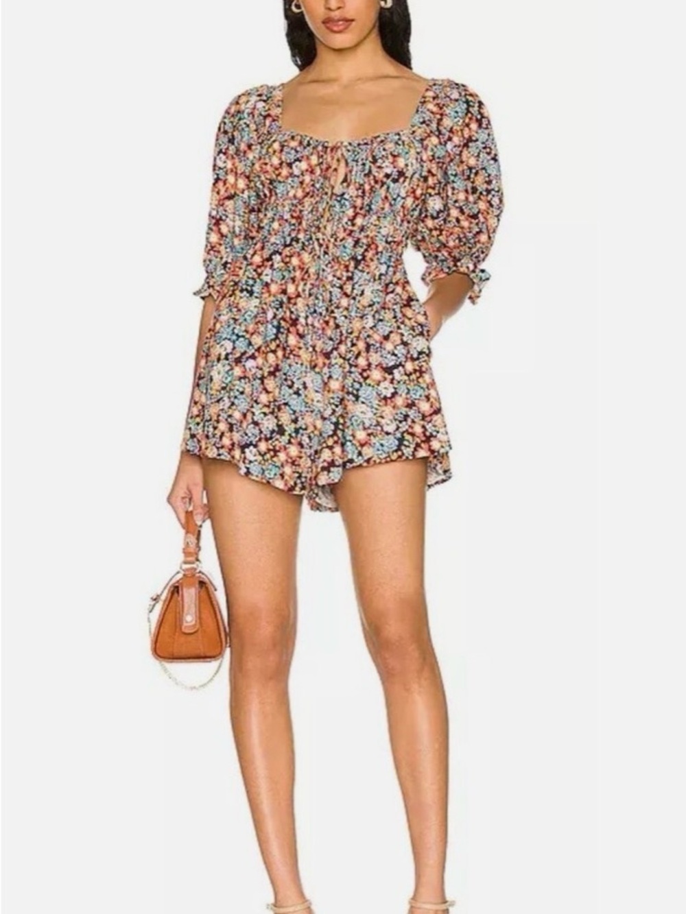 Free People Floral Puff-Sleeve Romper in Multicolor